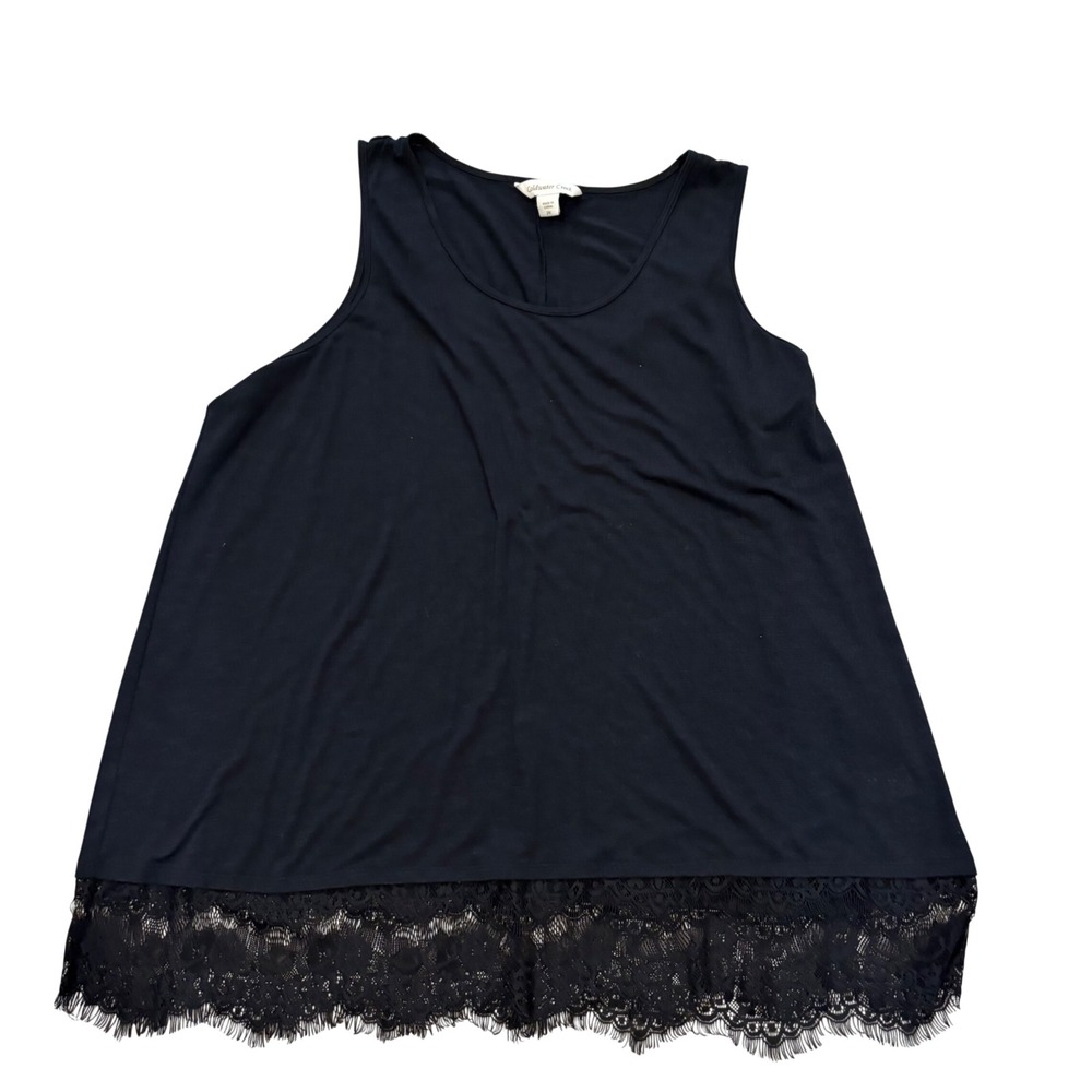 Coldwater Creek Tank Top 2X Black Lace Trim‎ Sleeveless Scoop Neck Plus
